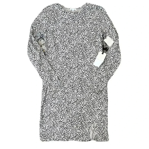 Leith Layla Black White Dense Floral Front Slit Dress M - Picture 1 of 3